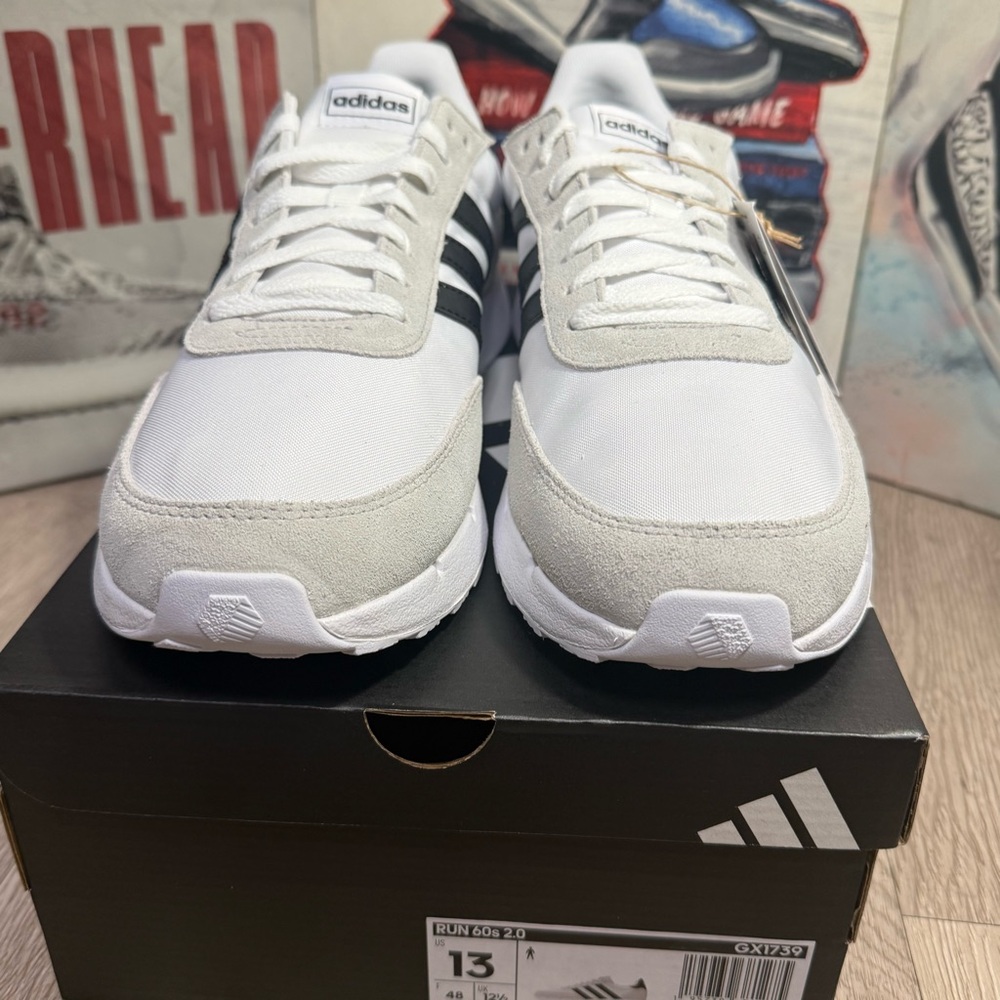 New Adidas Run 60s 2.0 Mens Shoes GX1739 White black Grey Sizes 8.5, 9, 9.5 - 13 - Picture 10 of 11